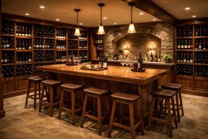 découvrez comment aménager une cave de dégustation chaleureuse avec un comptoir en chêne et un éclairage tamisé pour créer une ambiance conviviale et raffinée.