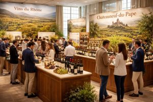 découvrez l'exposition dédiée aux vins du rhône et de châteauneuf-du-pape, célébrant la richesse et l'authenticité de leur terroir unique.